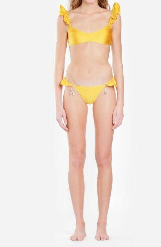 Zimmermann Bonita Frill Shoulder Bikini | Cream Floral / Mango Yellow