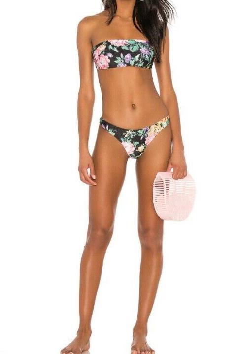 Zimmermann Allia Bandeau Bikini Set | Black Floral Bandeau Hipster $450 RRP