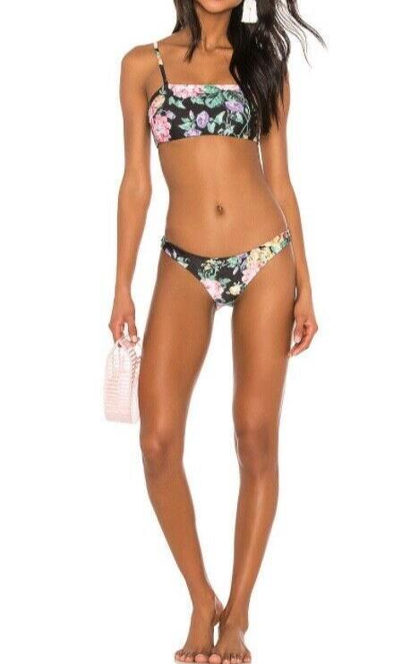 Zimmermann Allia Bandeau Bikini Set | Black Floral Bandeau Hipster $450 RRP