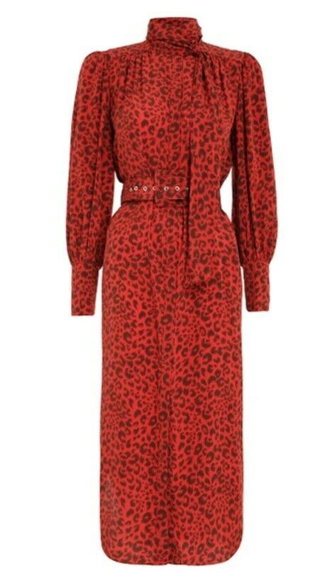 Zimmermann Silk Billow Shirt Dress | Red Animal Leopard Print, Belt, Dolman