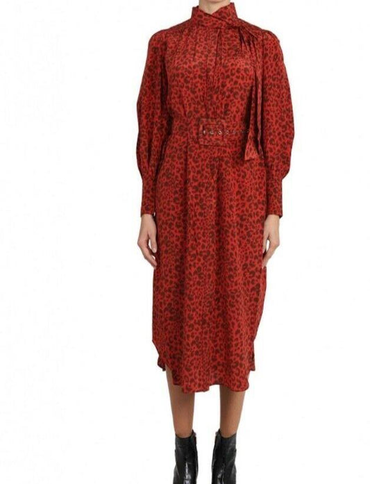 Zimmermann Silk Billow Shirt Dress | Red Animal Leopard Print, Belt, Dolman