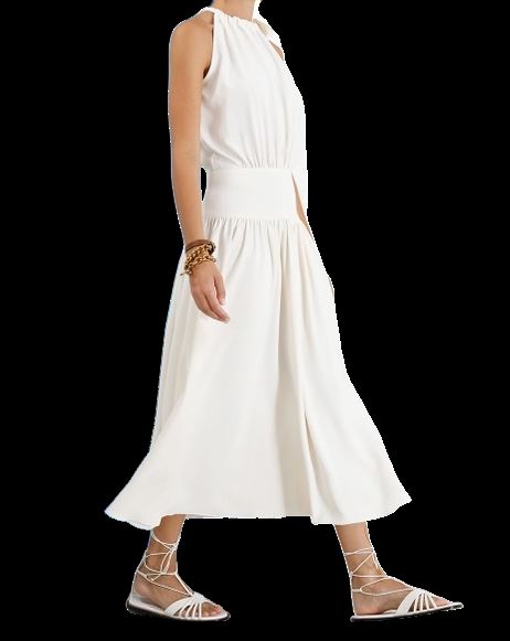 Zimmermann Tie Neck Picnic Dress | Thick Elastic Waistband, Pearl White $890 RP