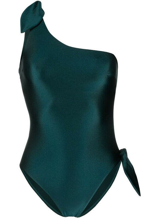 Zimmermann Poppy Tie Shoulder One Piece Swimsuit | Bottle Green, One Shoulder