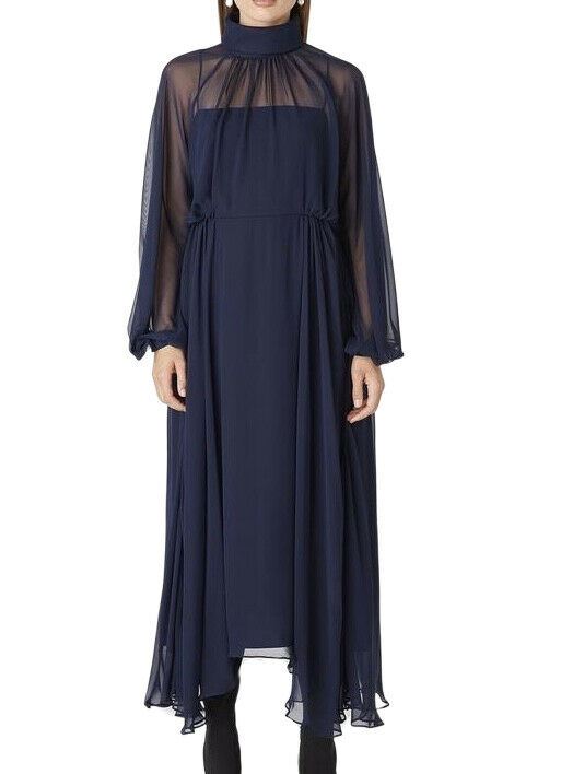 Camilla and Marc Addison Dress | Dark Navy Sheer Chiffon, Circular Hem, Midi