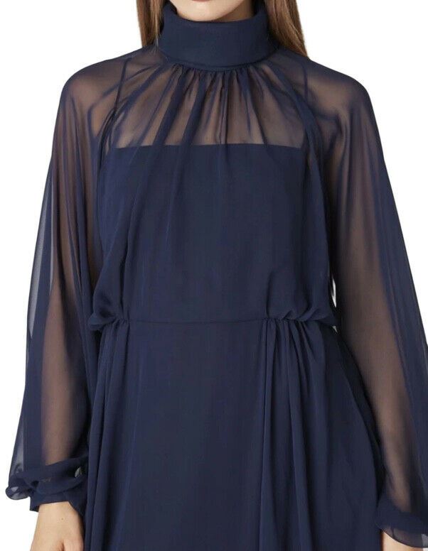 Camilla and Marc Addison Dress | Dark Navy Sheer Chiffon, Circular Hem, Midi