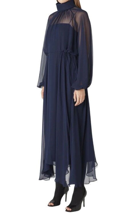 Camilla and Marc Addison Dress | Dark Navy Sheer Chiffon, Circular Hem, Midi