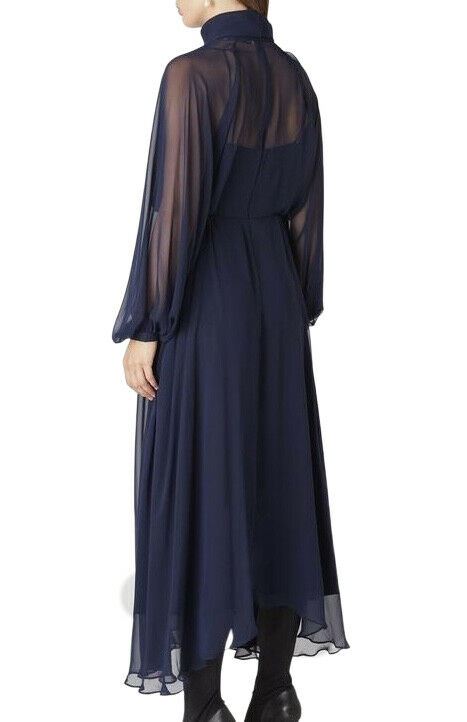 Camilla and Marc Addison Dress | Dark Navy Sheer Chiffon, Circular Hem, Midi