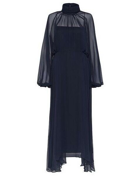 Camilla and Marc Addison Dress | Dark Navy Sheer Chiffon, Circular Hem, Midi