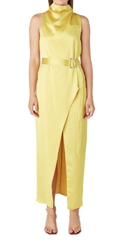 Camilla and Marc Phoebe Drape Dress | Acid Yellow, High Neck, Belted, Formal