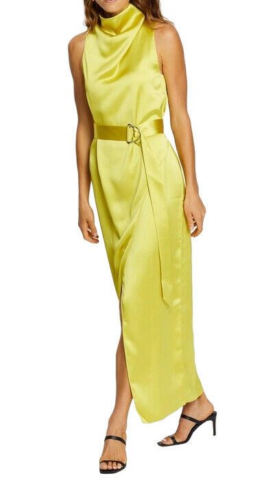 Camilla and Marc Phoebe Drape Dress | Acid Yellow, High Neck, Belted, Formal
