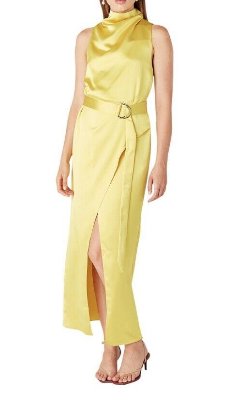 Camilla and Marc Phoebe Drape Dress | Acid Yellow, High Neck, Belted, Formal