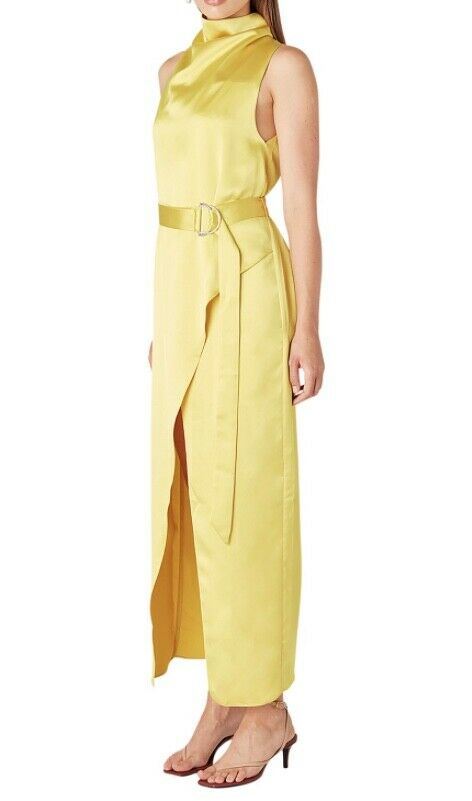 Camilla and Marc Phoebe Drape Dress | Acid Yellow, High Neck, Belted, Formal