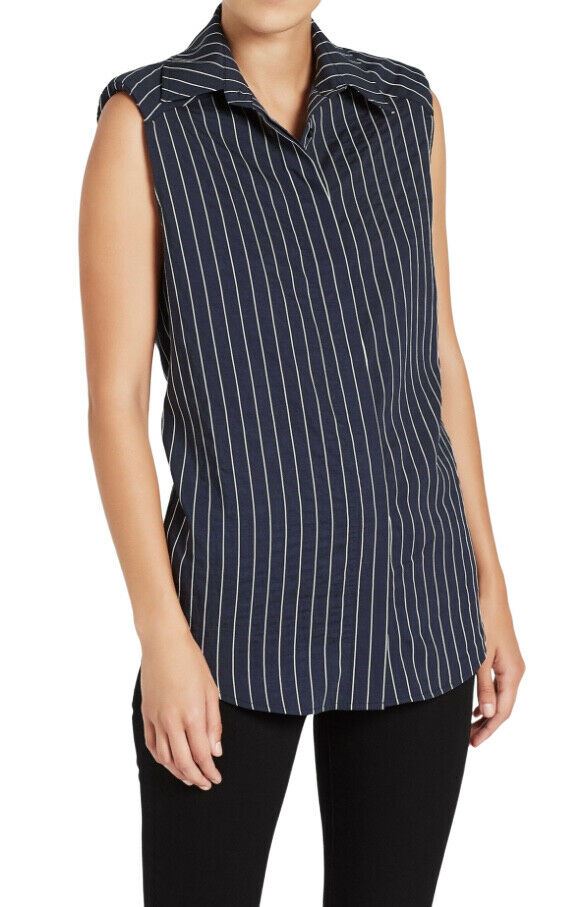 C&M Camilla and Marc Pollino Stripe Sleeveless Shirt | Navy/White Stripe Elastan