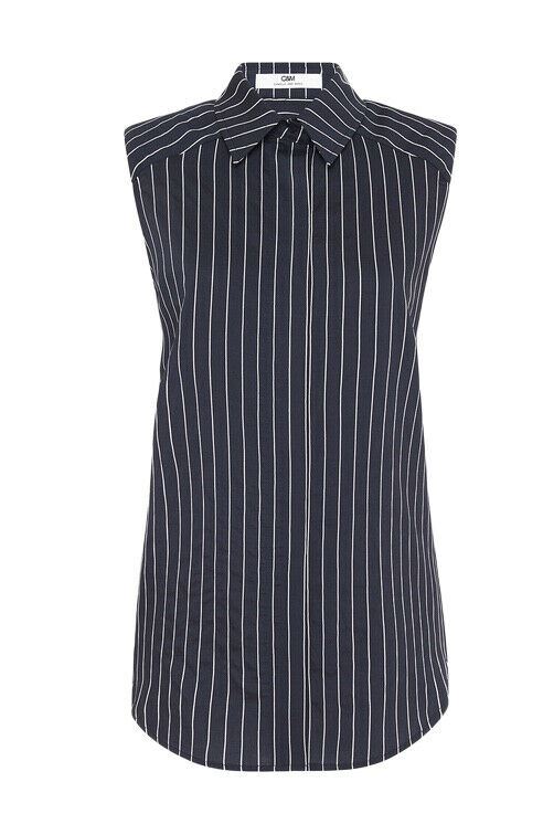 C&M Camilla and Marc Pollino Stripe Sleeveless Shirt | Navy/White Stripe Elastan