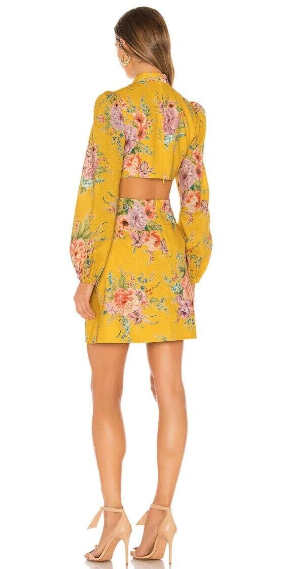 Zimmermann Zinnia Cut Out Short Dress | Yellow Golden Floral, Dolman Sleeves