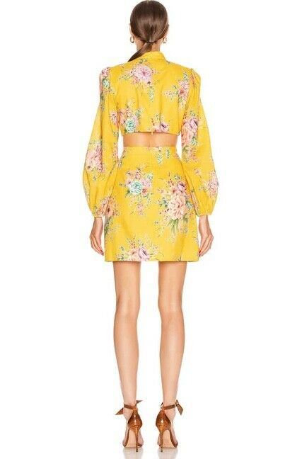 Zimmermann Zinnia Cut Out Short Dress | Yellow Golden Floral, Dolman Sleeves