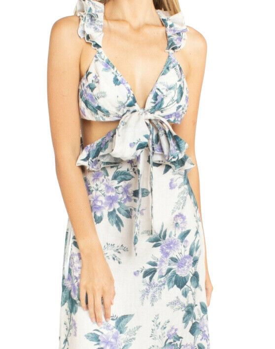 zimmermann cassia ruffle midi dress Zimmermann Cassia Ruffle Midi Dress Hydrangea Floral Linen Naked Pear