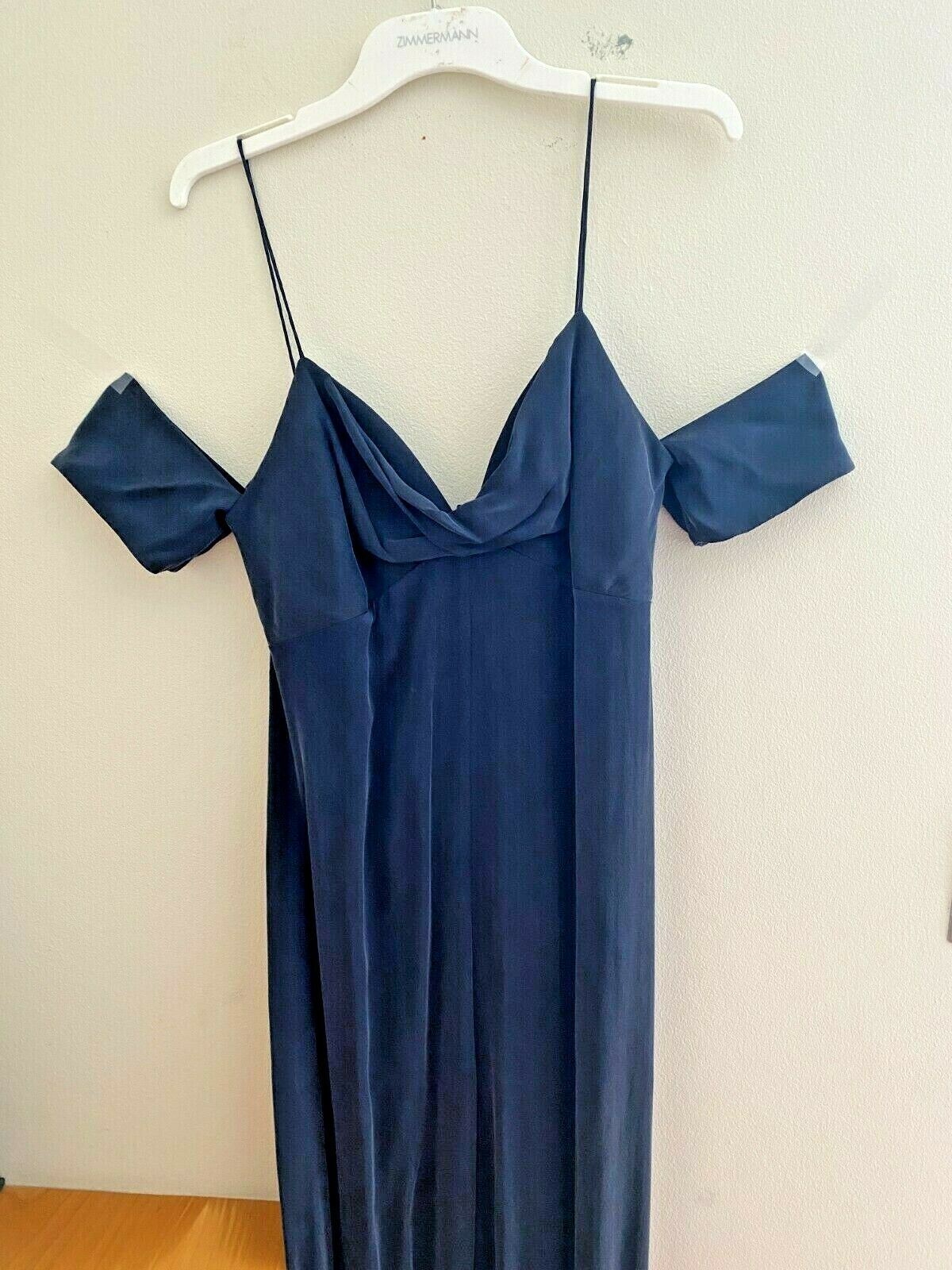 Zimmermann Silk Drape Jumpsuit | Navy | Off Shoulder Sueded Silk, Cowl $600 RRP