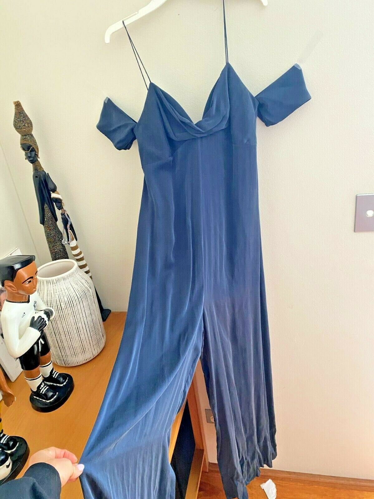 Zimmermann Silk Drape Jumpsuit | Navy | Off Shoulder Sueded Silk, Cowl $600 RRP