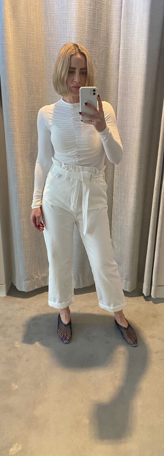 CAMILLA AND MARC Remi Paper Bag Jeans | White, High Waist, Belt, Mom Jean Denim