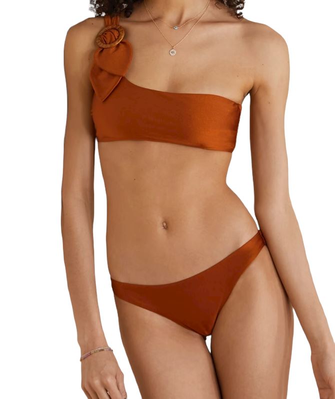 Zimmermann Estelle Buckle Shoulder Bikini | Bronze, Open Back, Ratan Clasp