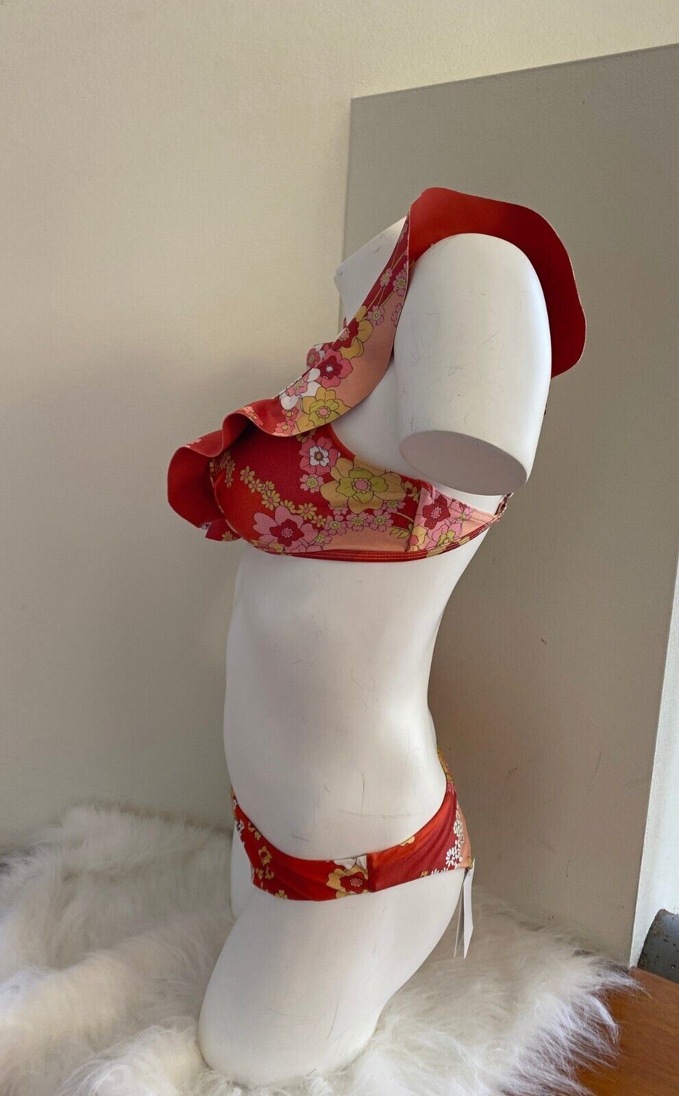 Zimmermann Lola Waterfall Frill Bikini Set | Raspberry Floral, Low Rise Bottoms