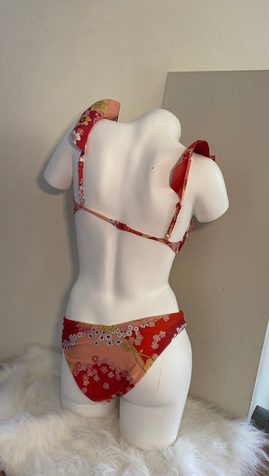 Zimmermann Lola Waterfall Frill Bikini Set | Raspberry Floral, Low Rise Bottoms