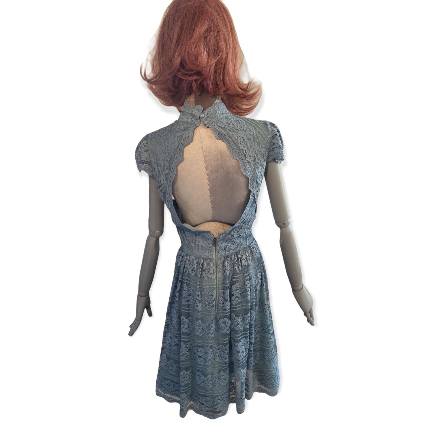 Alice + Olivia Maureen Lace Mini Dress | Size 10 US, Open Back, Lined, Sky Blue