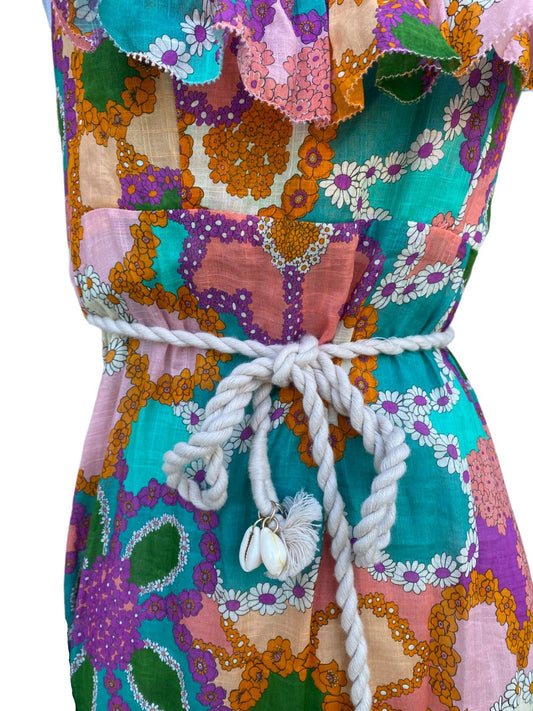 Zimmermann Lola Frill Picnic Dress | Purple Floral, Belt, Cotton, Maxi, Halter