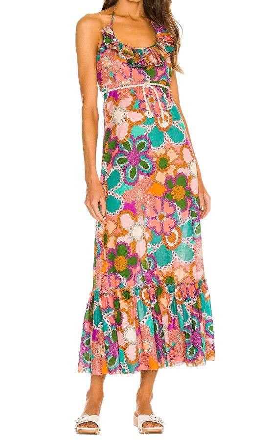 Zimmermann Lola Frill Picnic Dress | Purple Floral, Belt, Cotton, Maxi, Halter