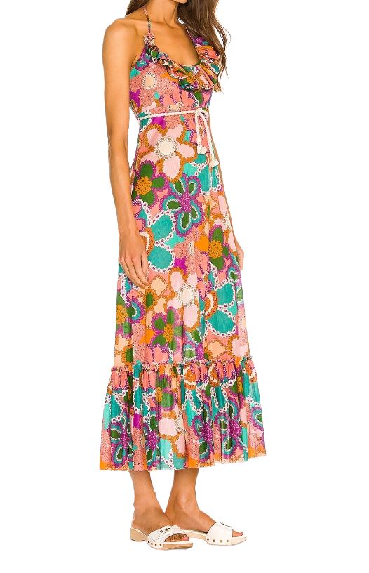 Zimmermann Lola Frill Picnic Dress | Purple Floral, Belt, Cotton, Maxi, Halter
