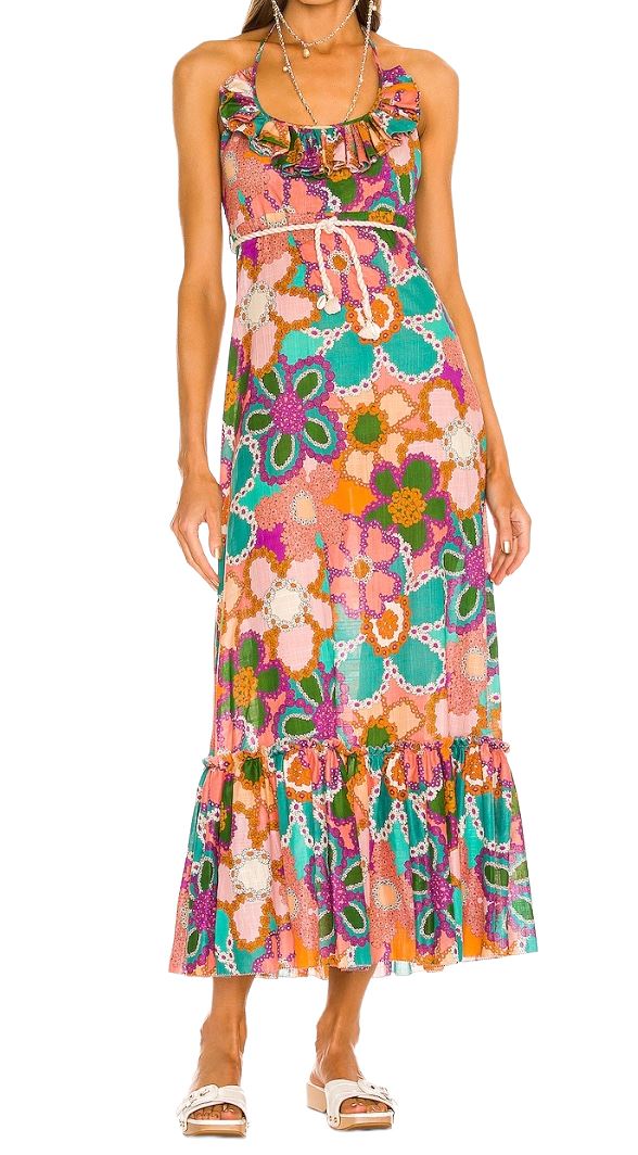 Zimmermann Lola Frill Picnic Dress | Purple Floral, Belt, Cotton, Maxi, Halter