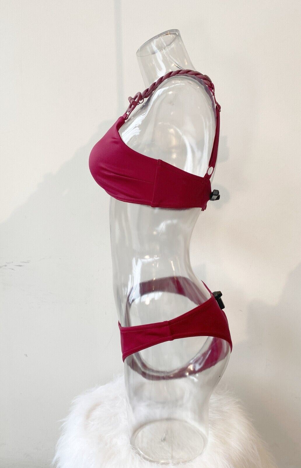 Zimmermann Tropicana Asymmetrical Bikini | One Shoulder, Low Rise, Ruby Pink/Red