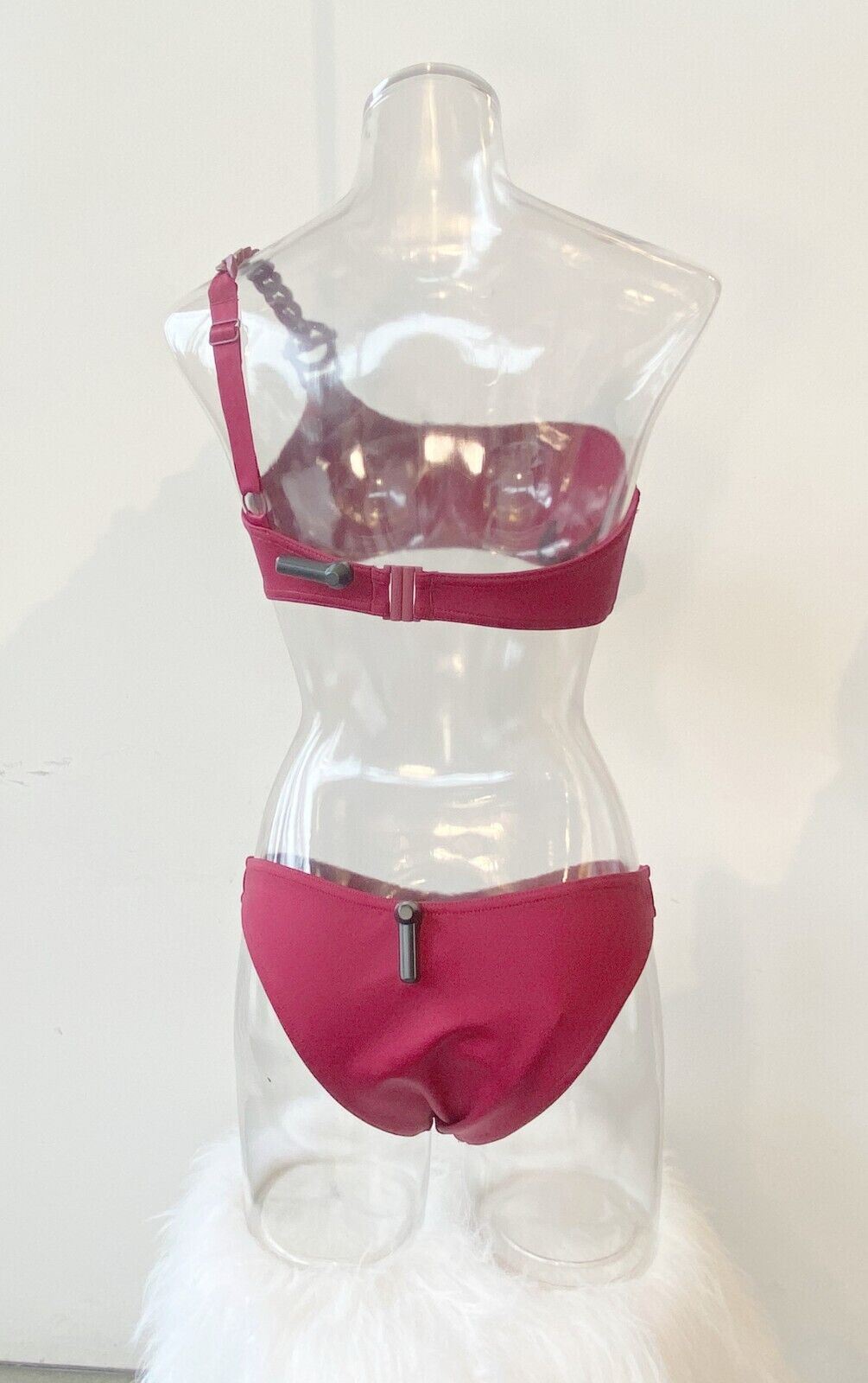 Zimmermann Tropicana Asymmetrical Bikini | One Shoulder, Low Rise, Ruby Pink/Red