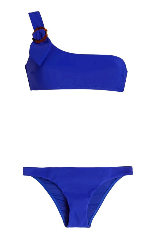 Zimmermann Nina Buckle  Bikini | One Shoulder, Royal Blue, Tortoiseshell Clasp