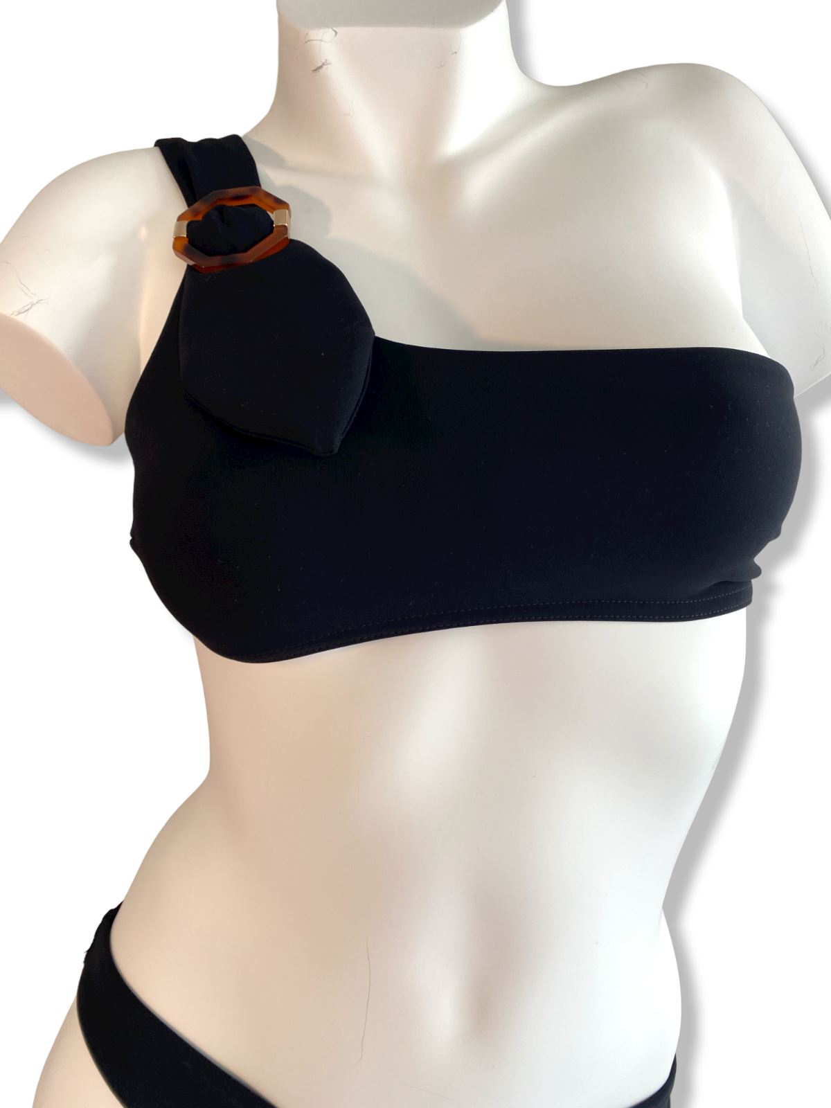 Zimmermann Teddy Buckle  Bikini | One Shoulder, Black, Tortoiseshell Clasp