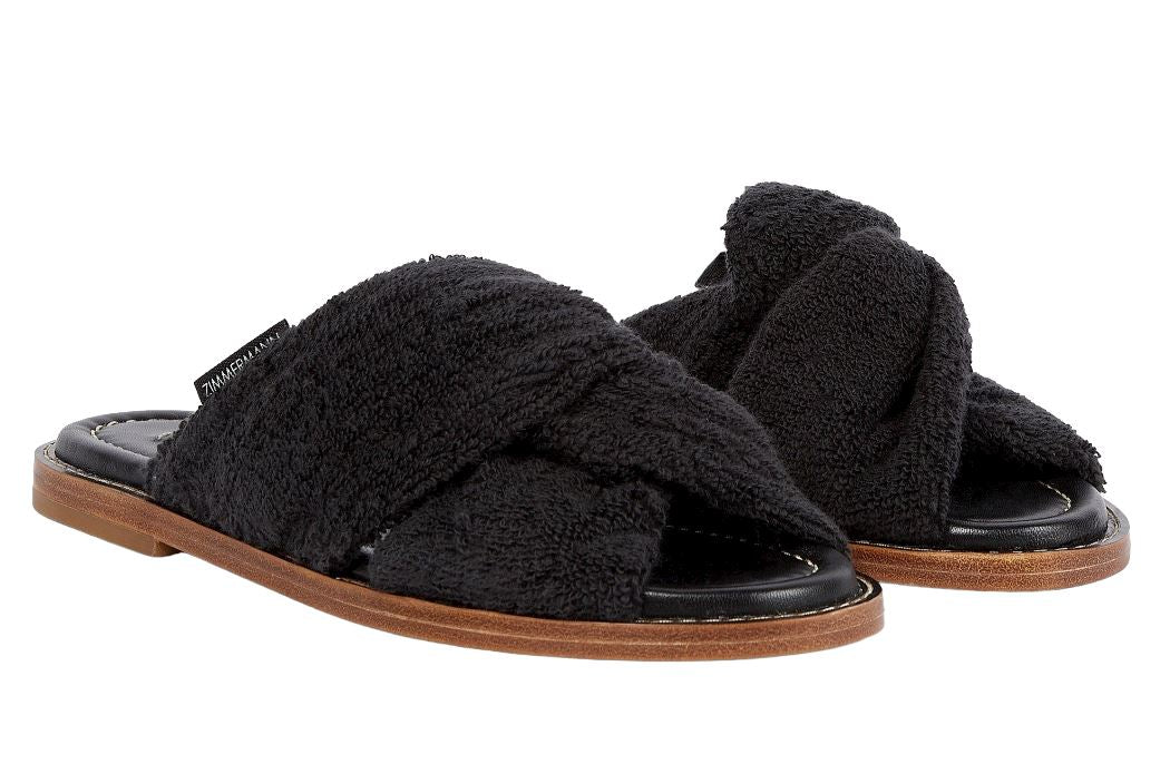 Zimmermann Knotted Terry Slide | Black | Towelling, Beach Sandal, Leather Sole