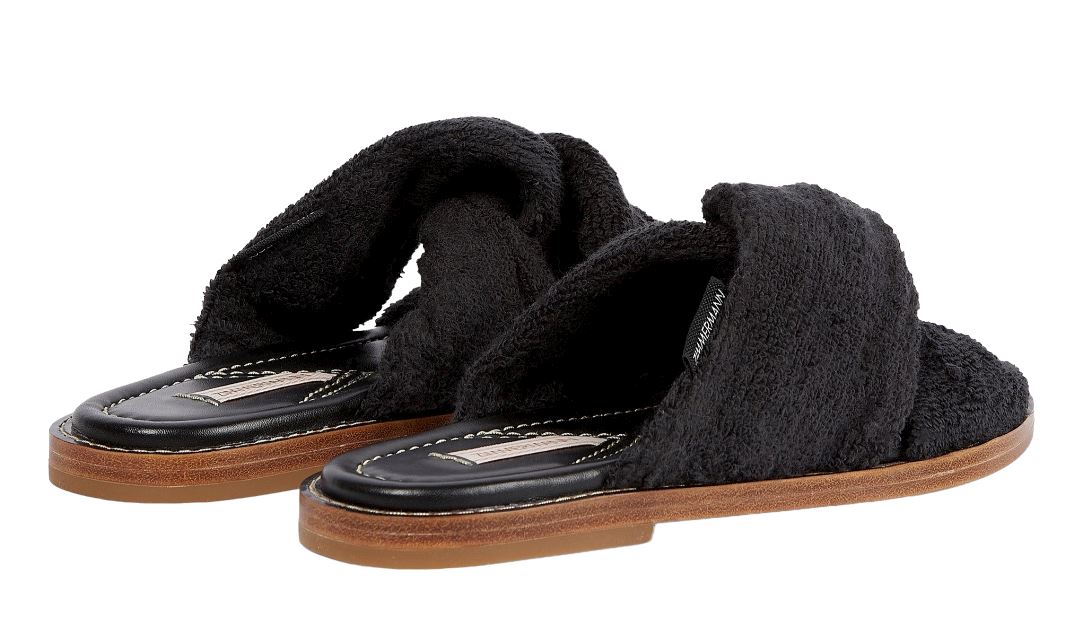 Zimmermann Knotted Terry Slide | Black | Towelling, Beach Sandal, Leather Sole