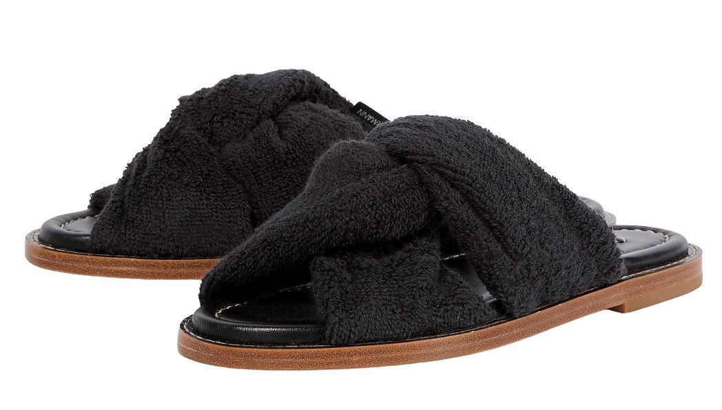 Zimmermann Knotted Terry Slide | Black | Towelling, Beach Sandal, Leather Sole