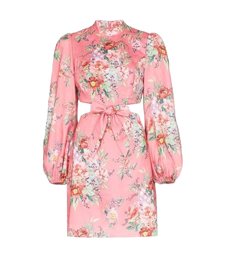 Zimmermann Bellitude Bow Front Dress |  Pink Floral, Dolman Sleeves, Cut Out