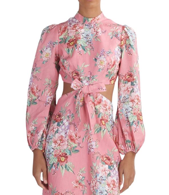 Zimmermann Bellitude Bow Front Dress |  Pink Floral, Dolman Sleeves, Cut Out