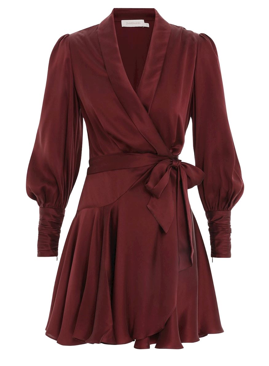 Zimmermann Silk Wrap Mini Dress | Burgundy, Sueded Silk Cocktail, Party Dress - 2 Zimmermann Silk Wrap Mini Dress | Burgundy, Sueded Silk Cocktail, Party Dress - 2