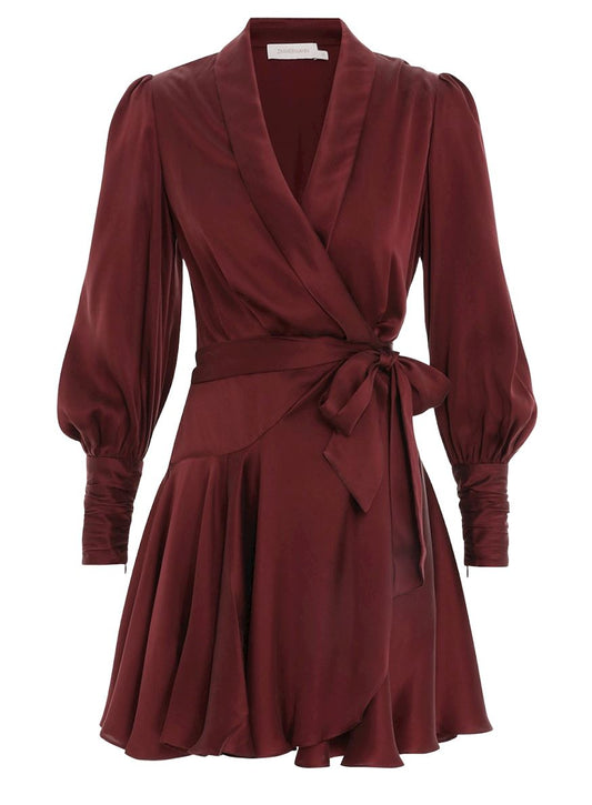Zimmermann Silk Wrap Mini Dress | Burgundy, Sueded Silk Cocktail, Party Dress
