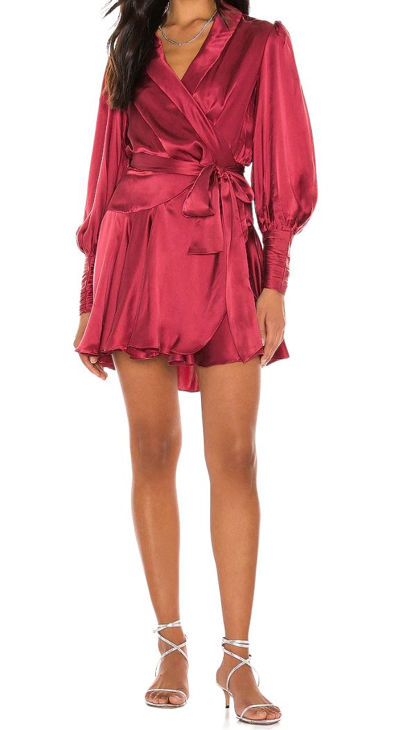 Zimmermann Silk Wrap Mini Dress | Burgundy, Sueded Silk Cocktail, Party Dress