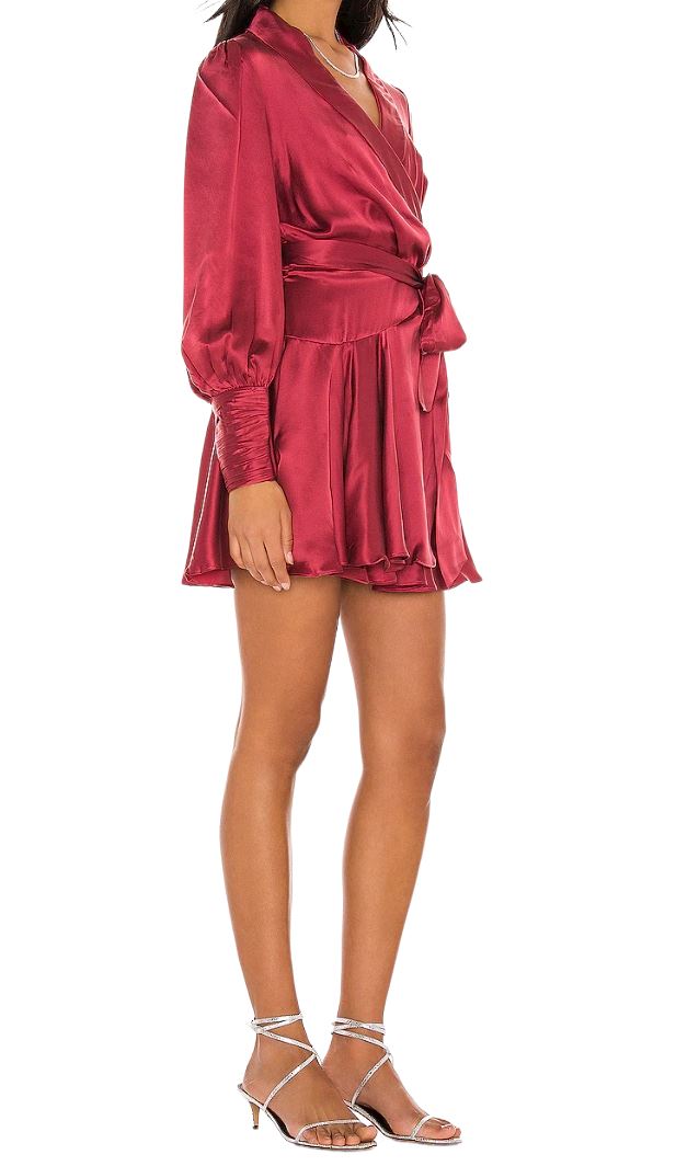 Zimmermann Silk Wrap Mini Dress | Burgundy, Sueded Silk Cocktail, Party Dress