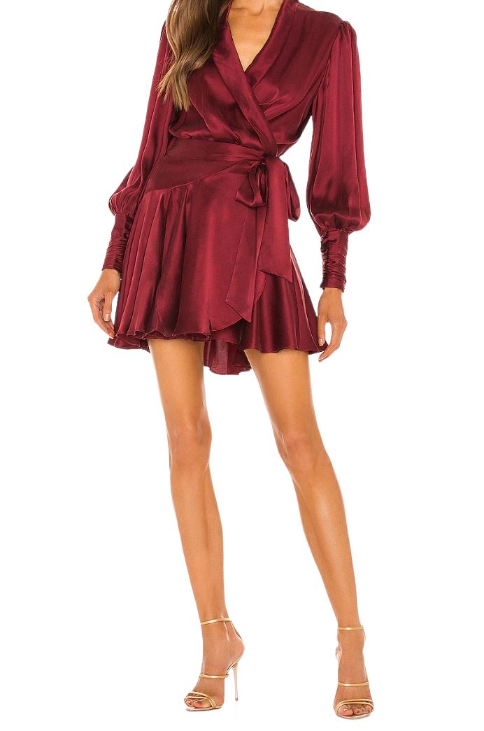 Zimmermann Silk Wrap Mini Dress | Burgundy, Sueded Silk Cocktail, Party Dress