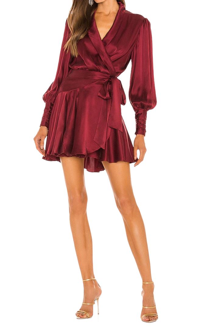 Zimmermann Silk Wrap Mini Dress | Burgundy, Sueded Silk Cocktail, Party Dress