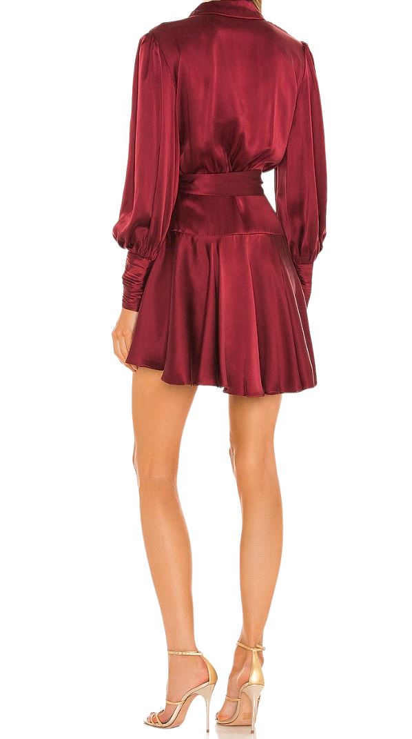 Zimmermann Silk Wrap Mini Dress | Burgundy, Sueded Silk Cocktail, Party Dress