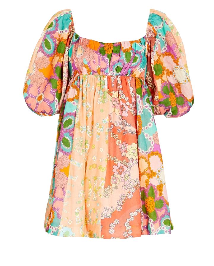Zimmermann Lola Panelled Mini Dress | Panelled, Puff Sleeves, Belt, Multi-Colour