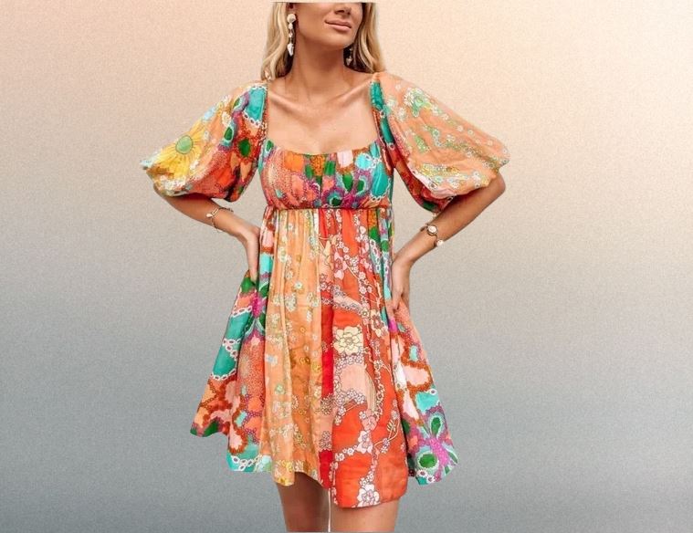 Zimmermann Lola Panelled Mini Dress | Panelled, Puff Sleeves, Belt, Multi-Colour